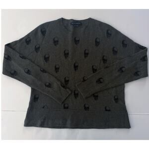 Skull Cashmere Sweater Women M Green Black Altered Hem (see Photos) Comfy